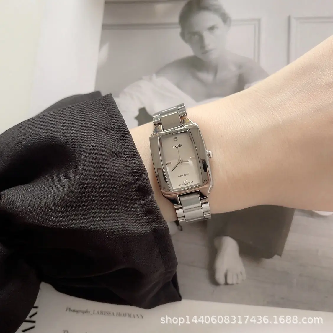 Women's Rectangular Steel Belt Watch with Quartz & Diamond Embedment - Image 6