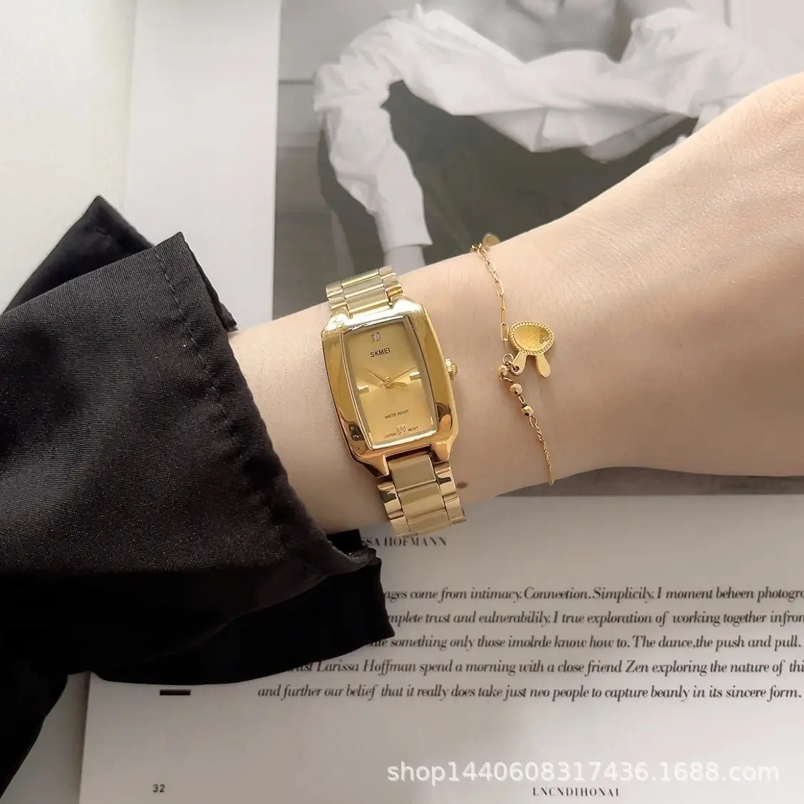 Women's Rectangular Steel Belt Watch with Quartz & Diamond Embedment - Image 7