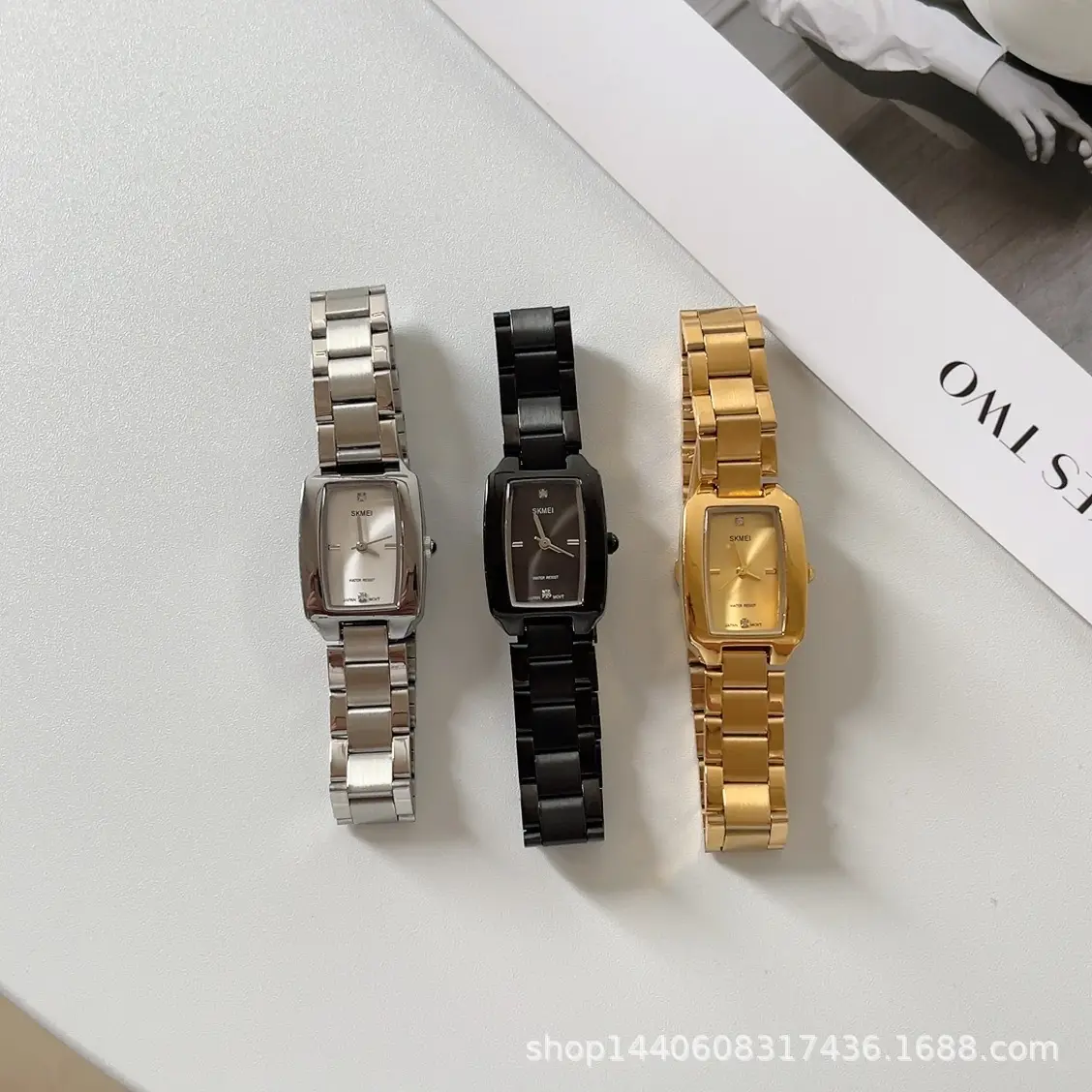 Women's Rectangular Steel Belt Watch with Quartz & Diamond Embedment — feature 1