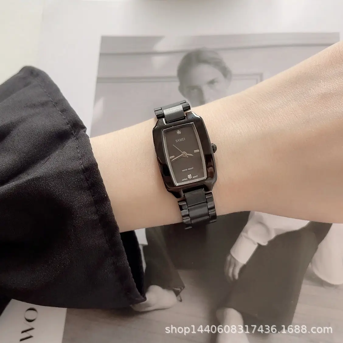 Women's Rectangular Steel Belt Watch with Quartz & Diamond Embedment — feature 10