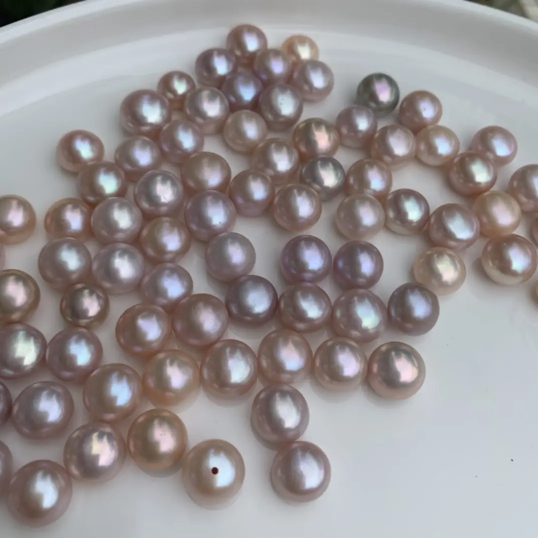 Freshwater Steamed Bun Pearl Beads Purple Golden 10-11 - Image 2
