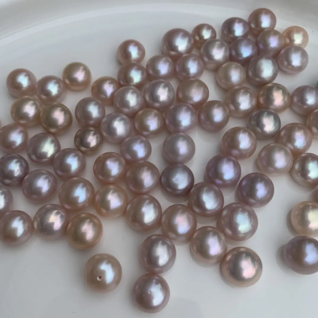 Freshwater Steamed Bun Pearl Beads Purple Golden 10-11 - Image 3