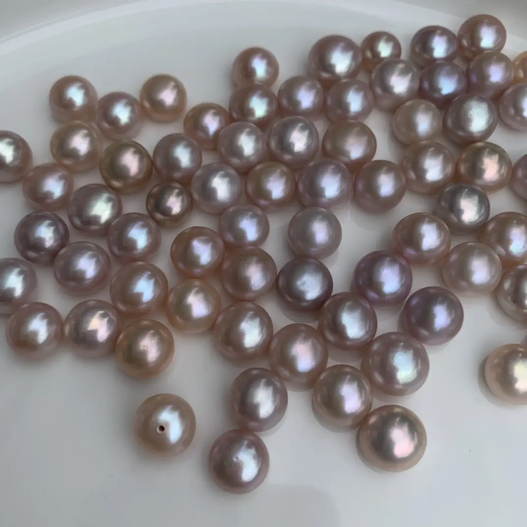 Freshwater Steamed Bun Pearl Beads Purple Golden 10-11 - Image 4