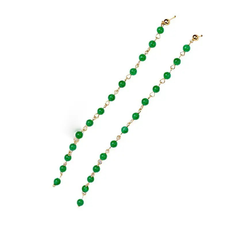 Extended Tassel Earline Pure Natural Green Jade 14K Gold Red Jade 4mm - Image 13