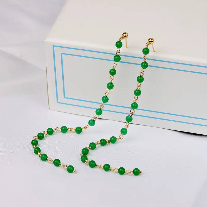 Extended Tassel Earline Pure Natural Green Jade 14K Gold Red Jade 4mm — feature 10