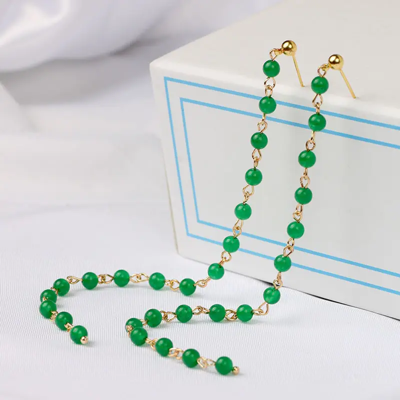 Extended Tassel Earline Pure Natural Green Jade 14K Gold Red Jade 4mm — feature 8