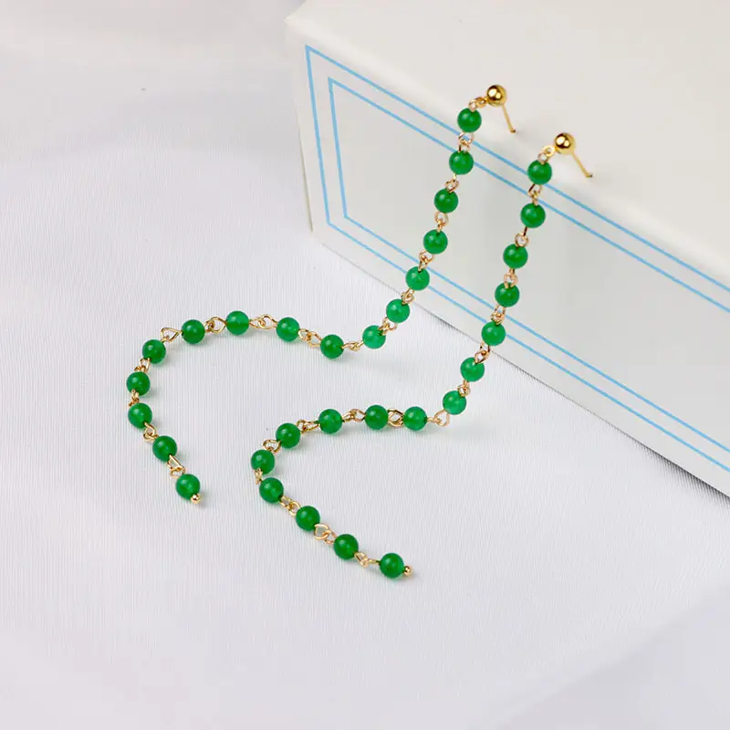 Extended Tassel Earline Pure Natural Green Jade 14K Gold Red Jade 4mm — feature 9