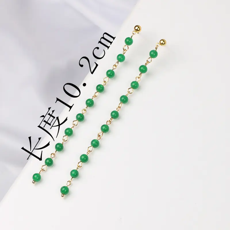Extended Tassel Earline Pure Natural Green Jade 14K Gold Red Jade 4mm - Image 3