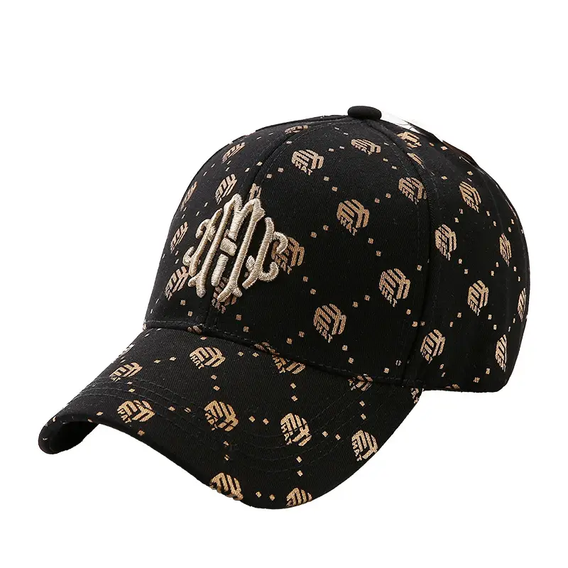 Men Embroidered Monogram Cap Brown Gold