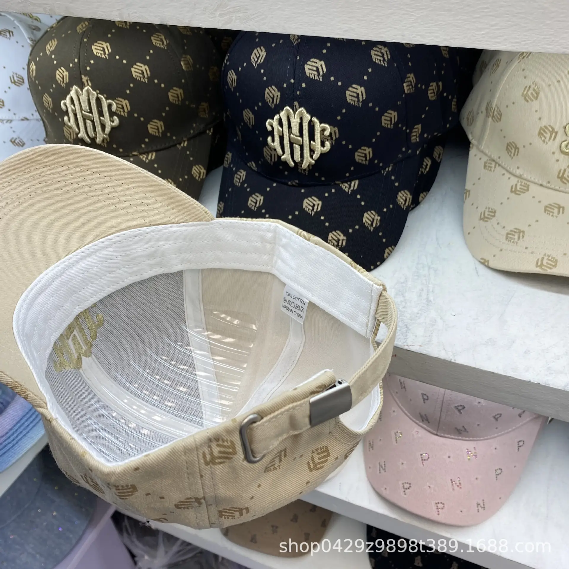 Men Embroidered Monogram Cap Brown Gold — feature 10