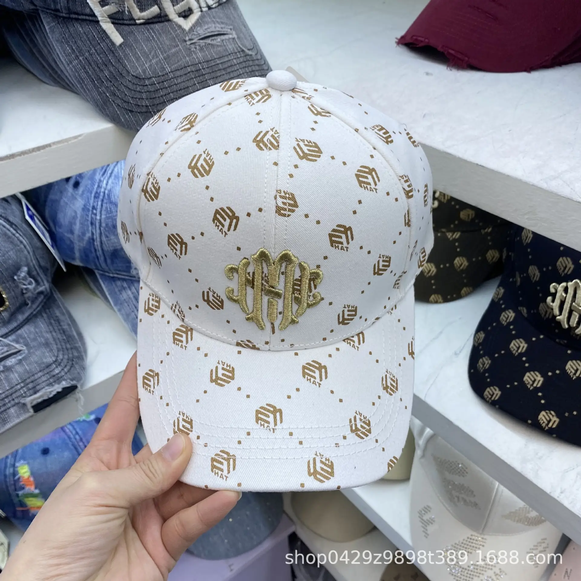 Men Embroidered Monogram Cap Brown Gold
