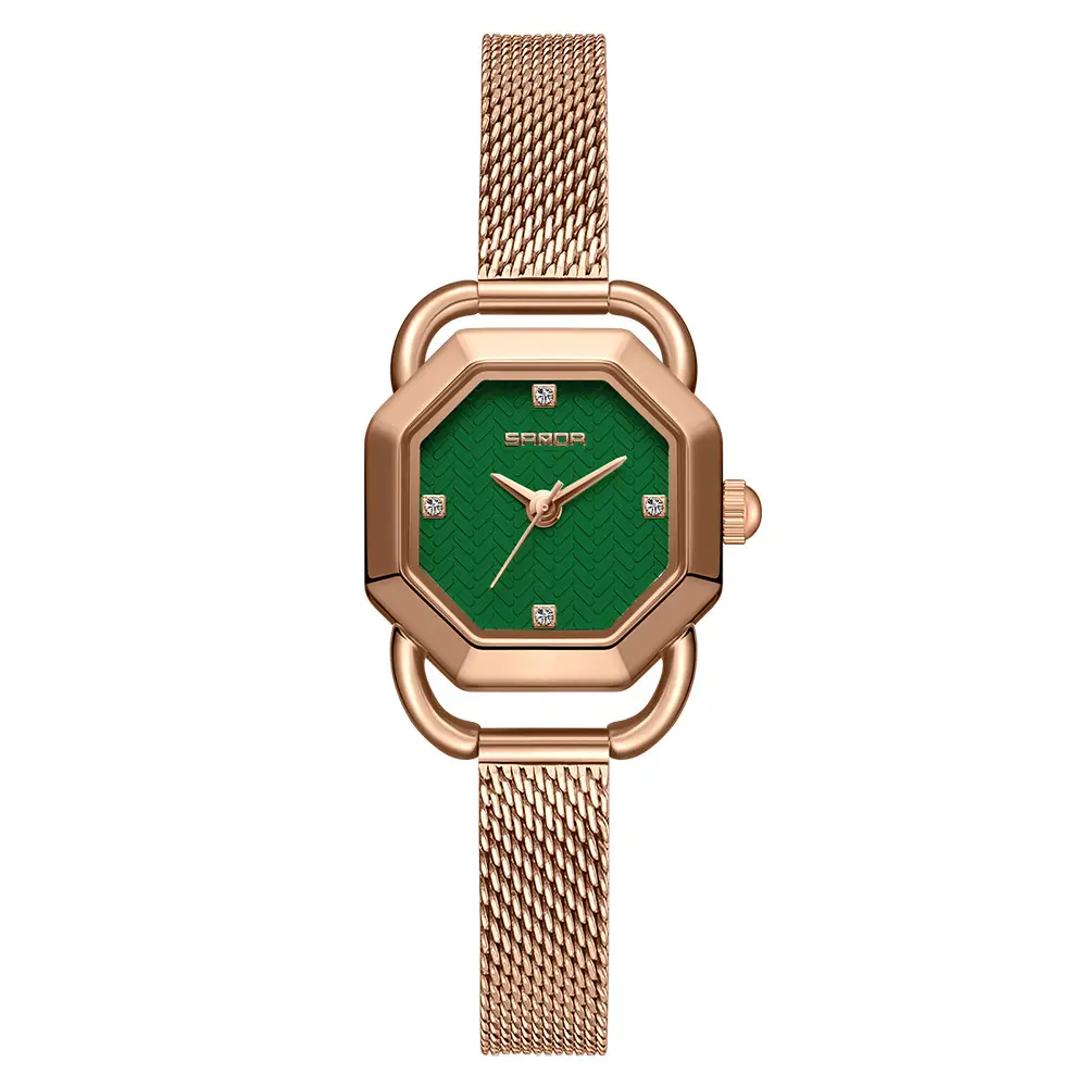 Sanda Green Quartz Watch for Women with Rose Gold Band