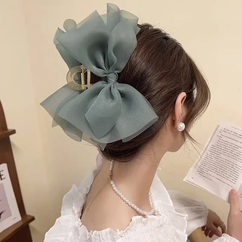 Pink Mesh Hair Clip with Large Bow Design - Image 7