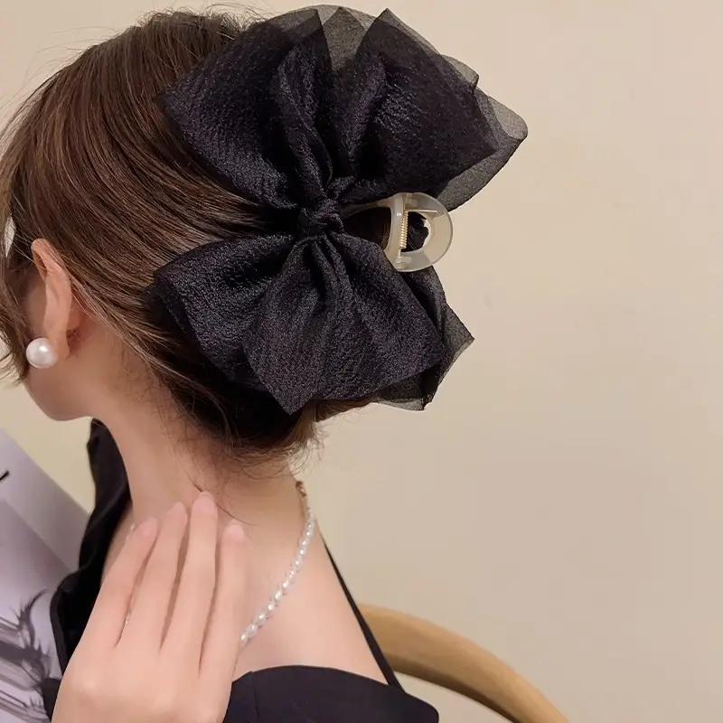 Pink Mesh Hair Clip with Large Bow Design - Image 8