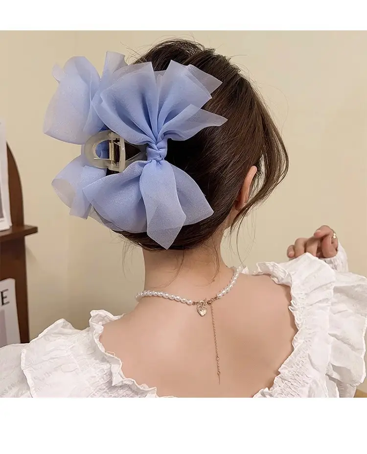 Pink Mesh Hair Clip with Large Bow Design — feature 10