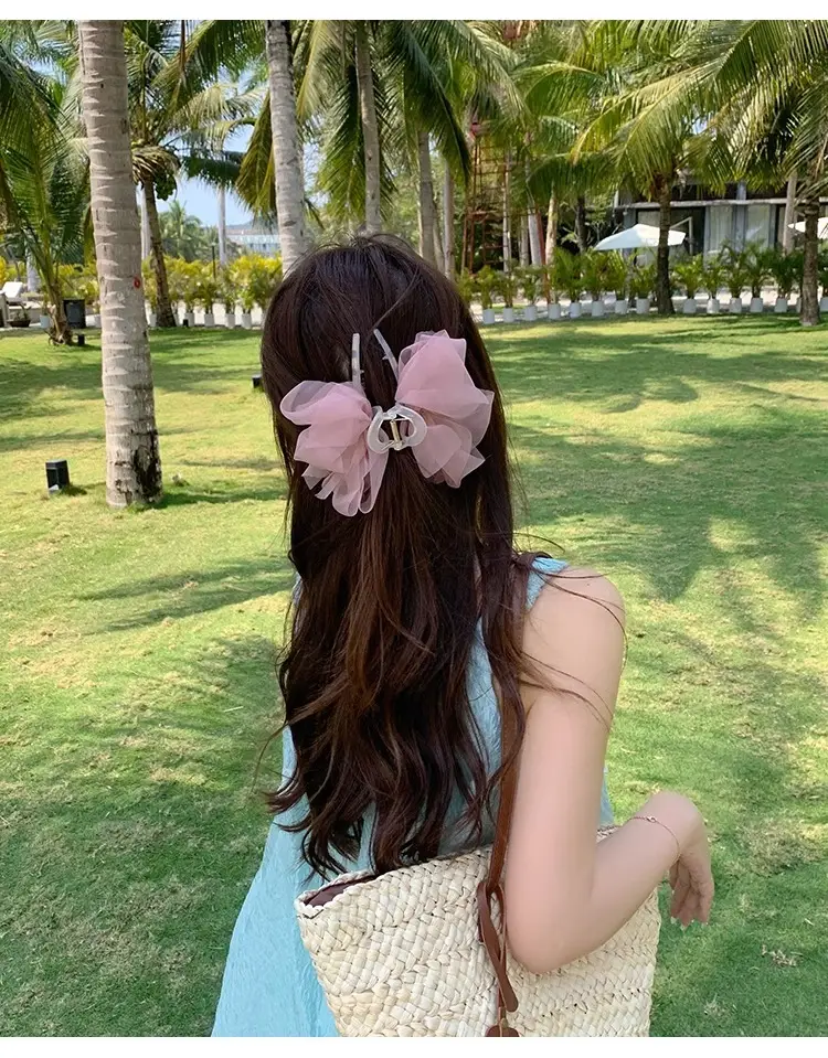 Pink Mesh Hair Clip with Large Bow Design — feature 15