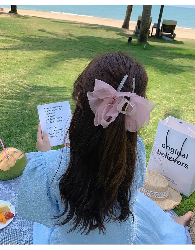 Pink Mesh Hair Clip with Large Bow Design — feature 17