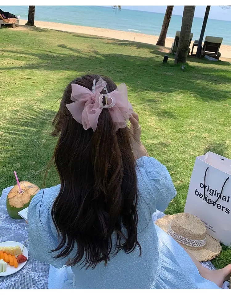 Pink Mesh Hair Clip with Large Bow Design — feature 19