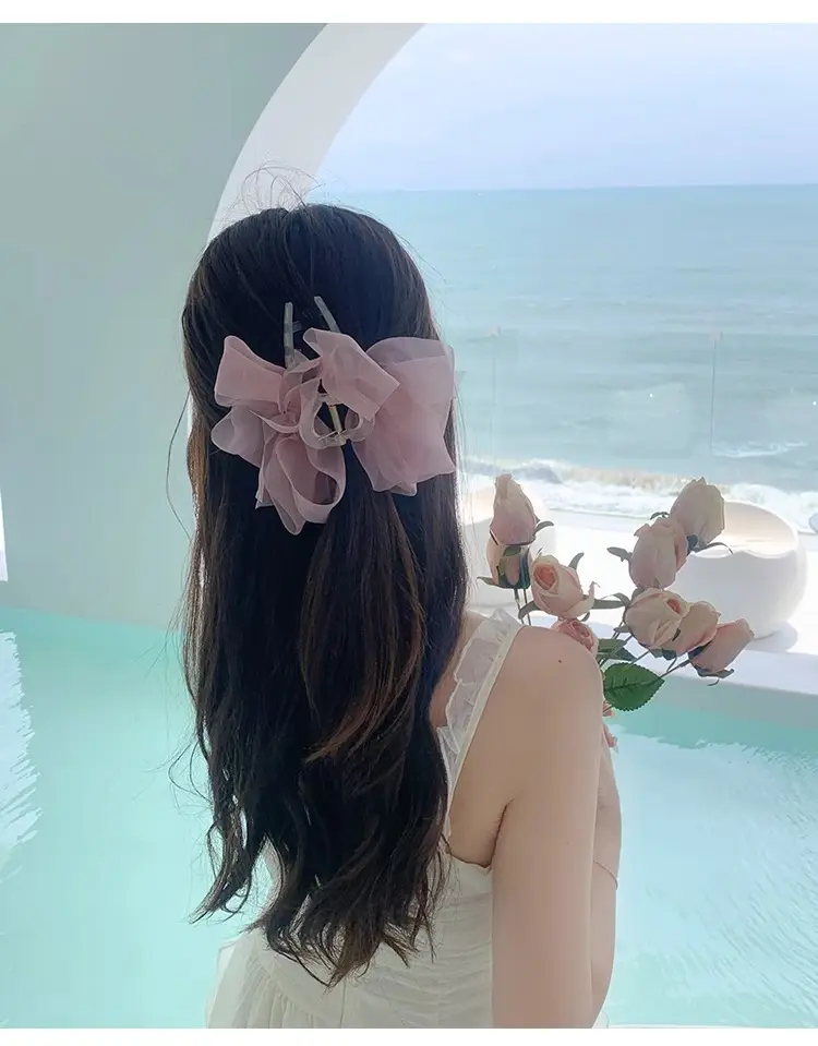 Pink Mesh Hair Clip with Large Bow Design — feature 21