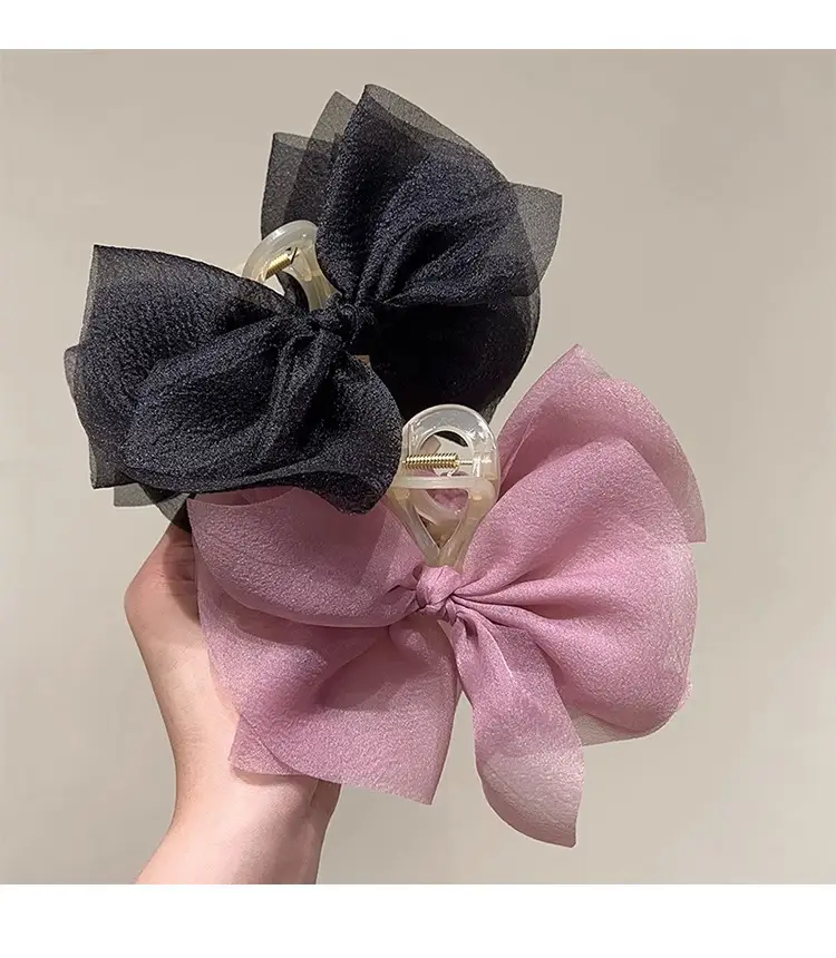 Pink Mesh Hair Clip with Large Bow Design — feature 4