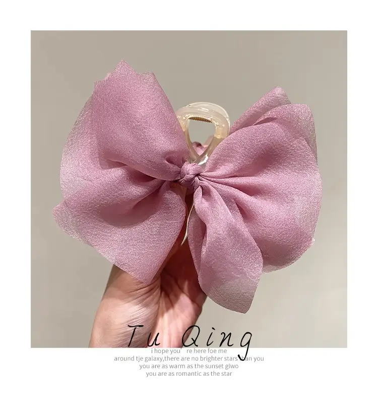 Pink Mesh Hair Clip with Large Bow Design — feature 8