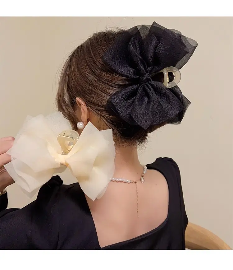Pink Mesh Hair Clip with Large Bow Design — feature 9