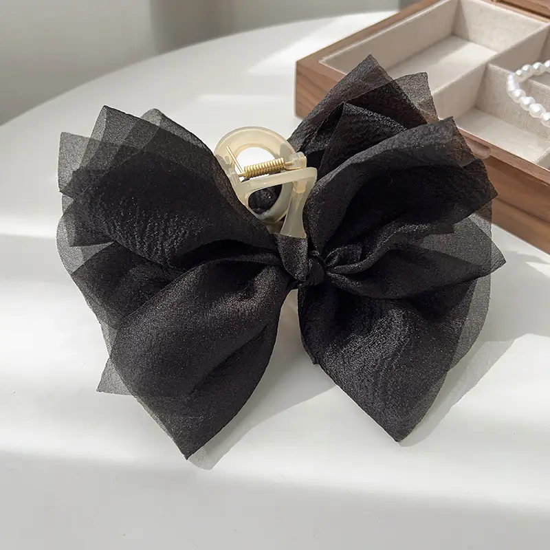 Pink Mesh Hair Clip with Large Bow Design - Image 2