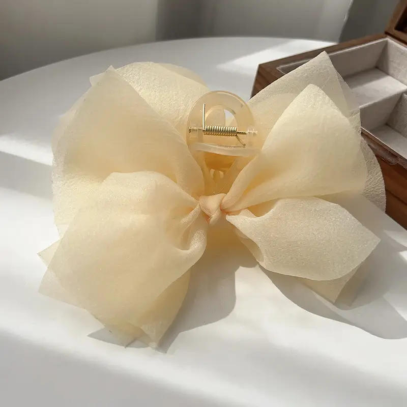 Pink Mesh Hair Clip with Large Bow Design - Image 3