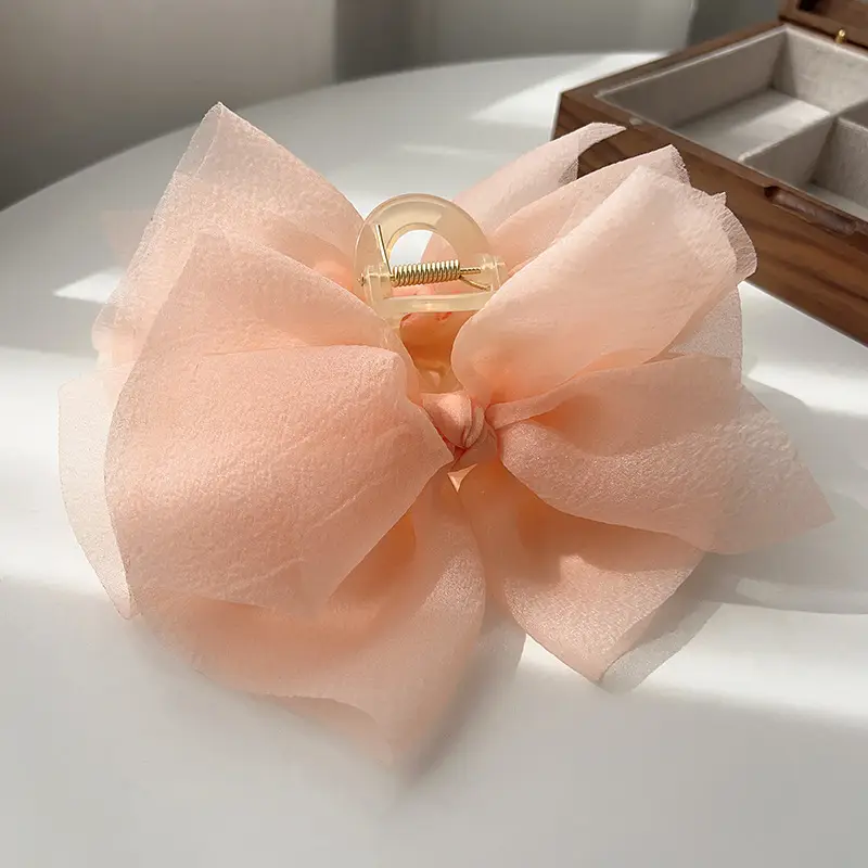 Pink Mesh Hair Clip with Large Bow Design - Image 4