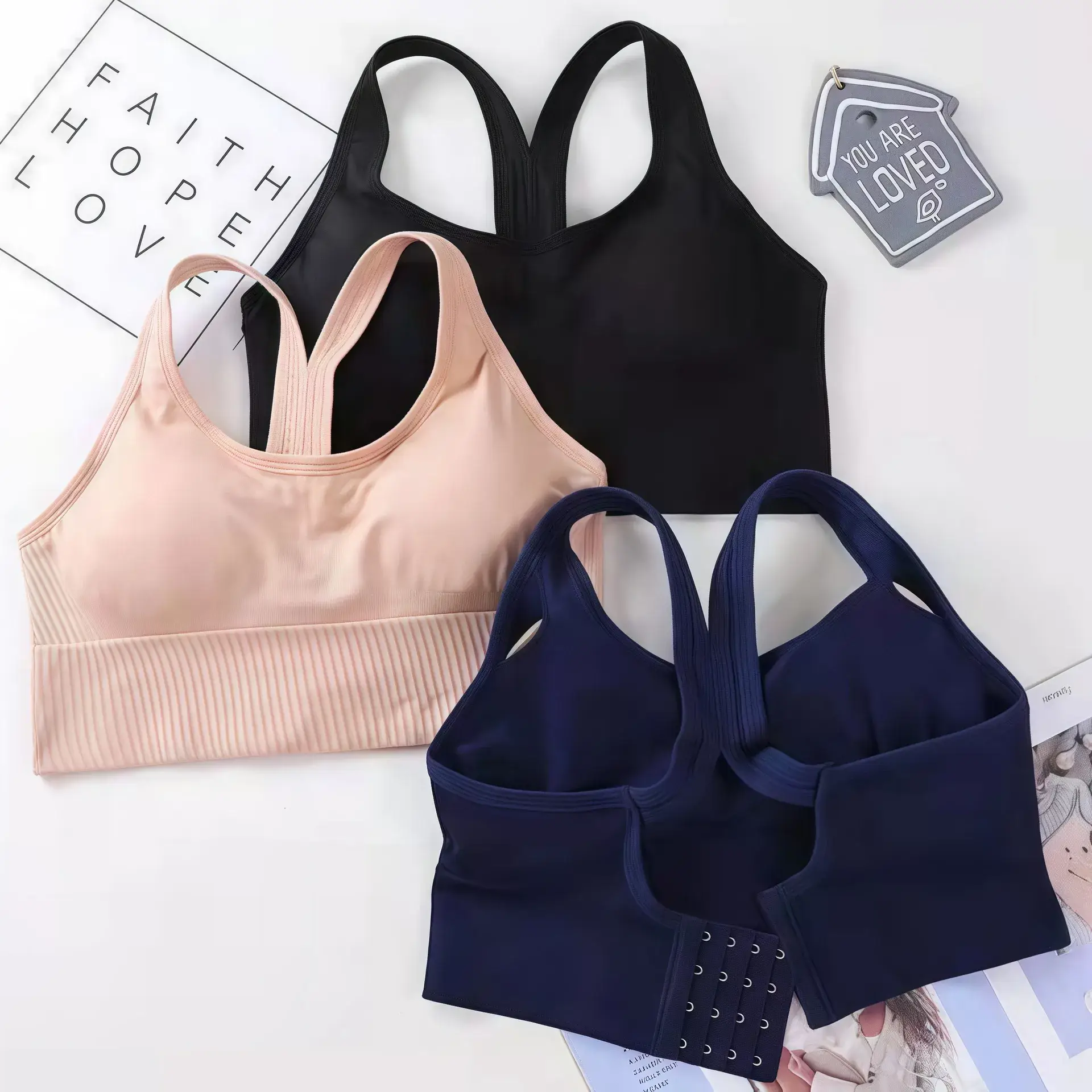 Adjustable Blue Sports Bra with Rear Buckle & Wide Straps - Image 9