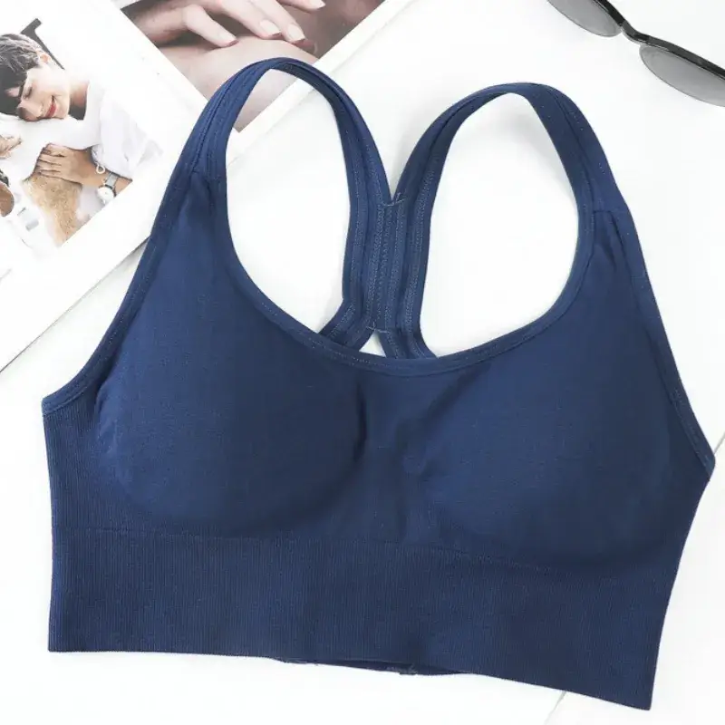 Adjustable Blue Sports Bra with Rear Buckle & Wide Straps - Image 4