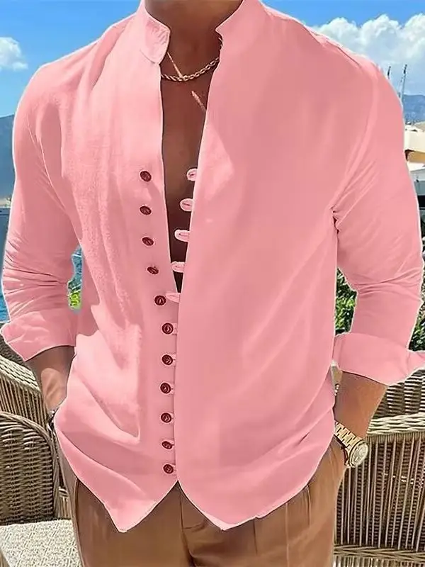 2023 Linen Button Shirt Light Blue Summer Casual - Image 9