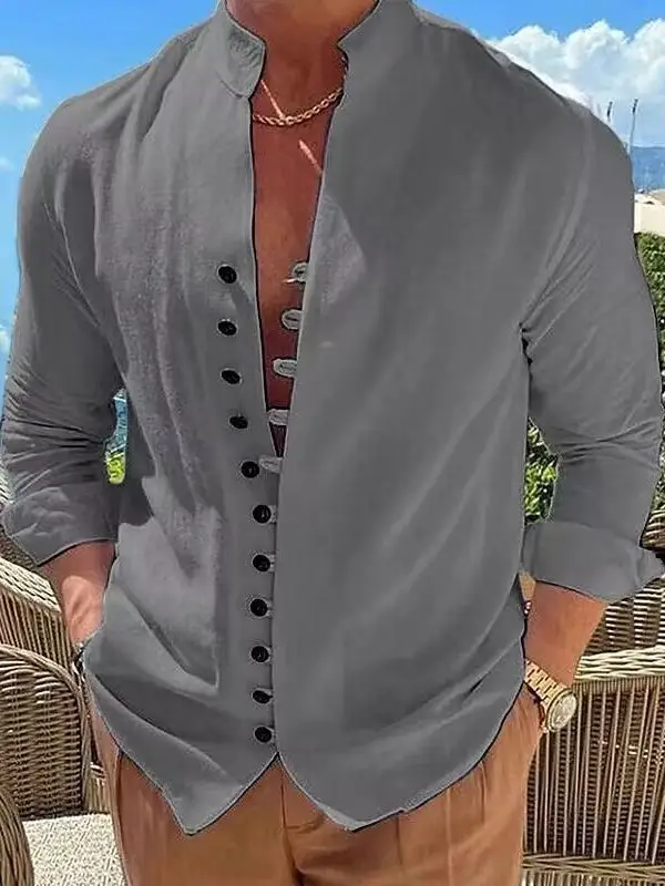 2023 Linen Button Shirt Light Blue Summer Casual - Image 11