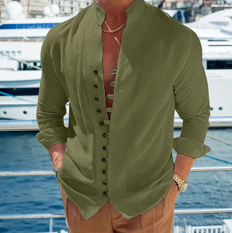 2023 Linen Button Shirt Light Blue Summer Casual — feature 2