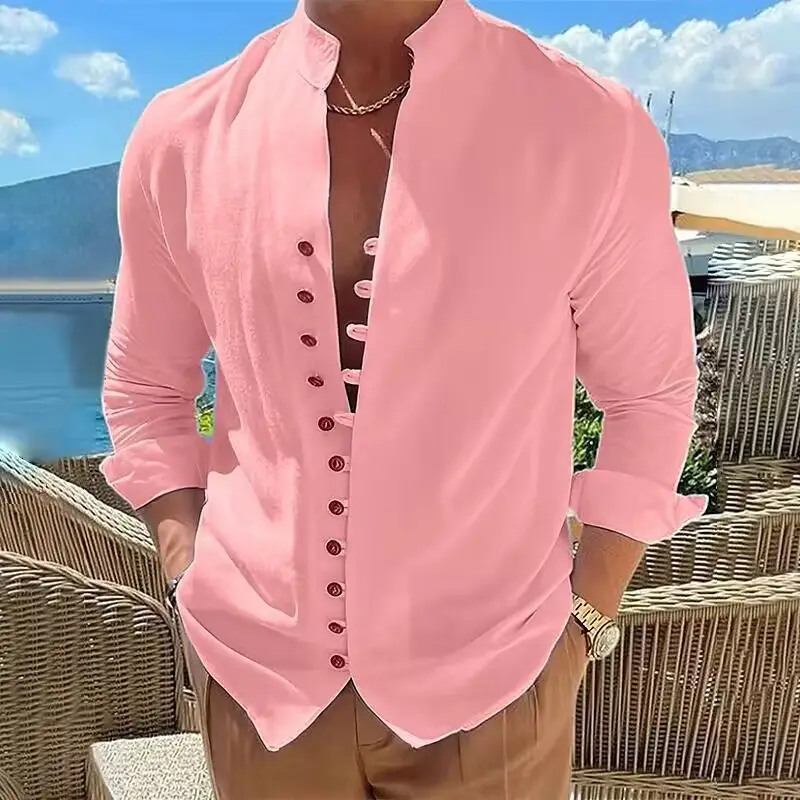2023 Linen Button Shirt Light Blue Summer Casual — feature 5