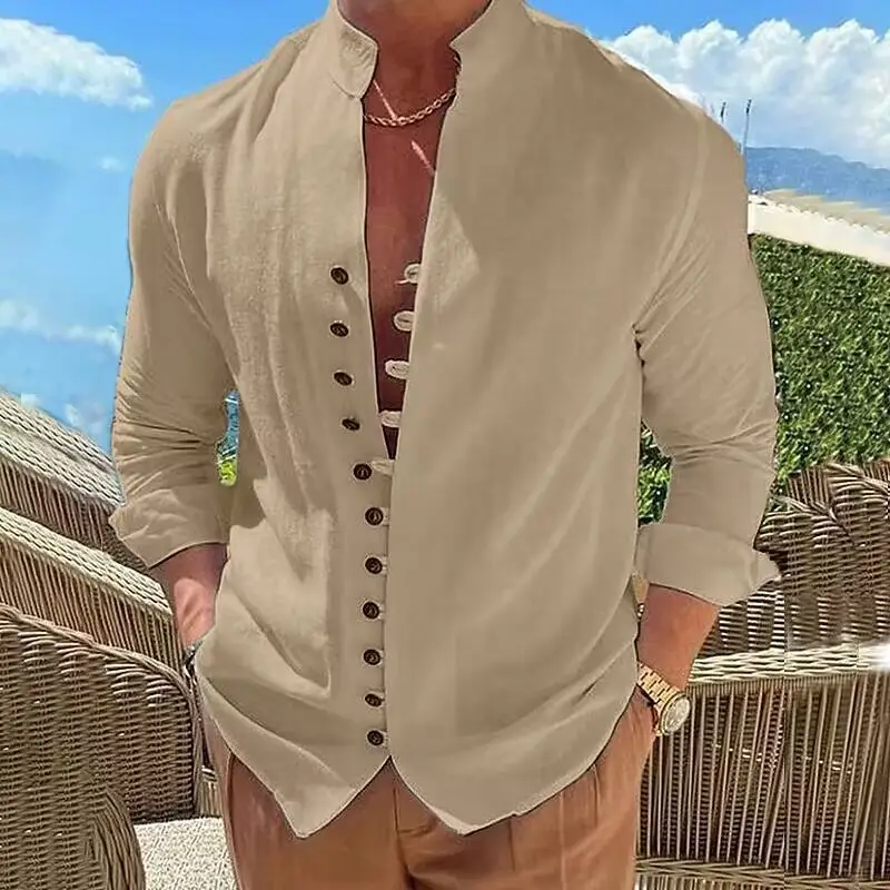 2023 Linen Button Shirt Light Blue Summer Casual — feature 6
