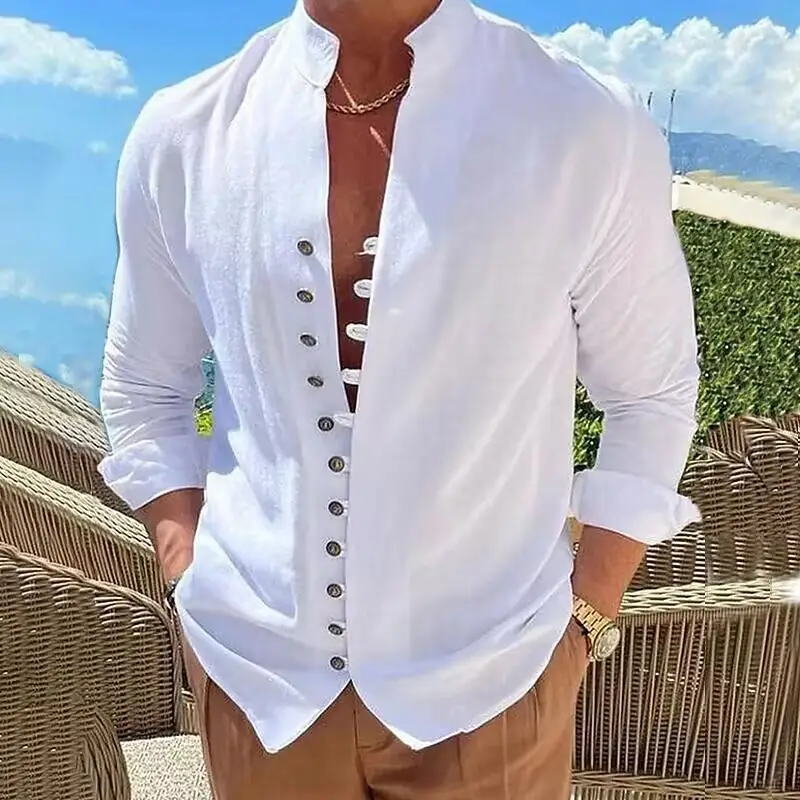 2023 Linen Button Shirt Light Blue Summer Casual — feature 7