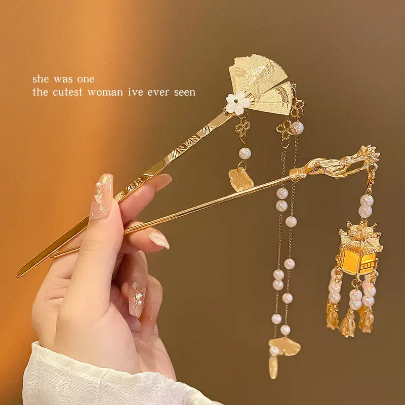 Women's Japanese Ginkgo Hairpin with Pearl Drop