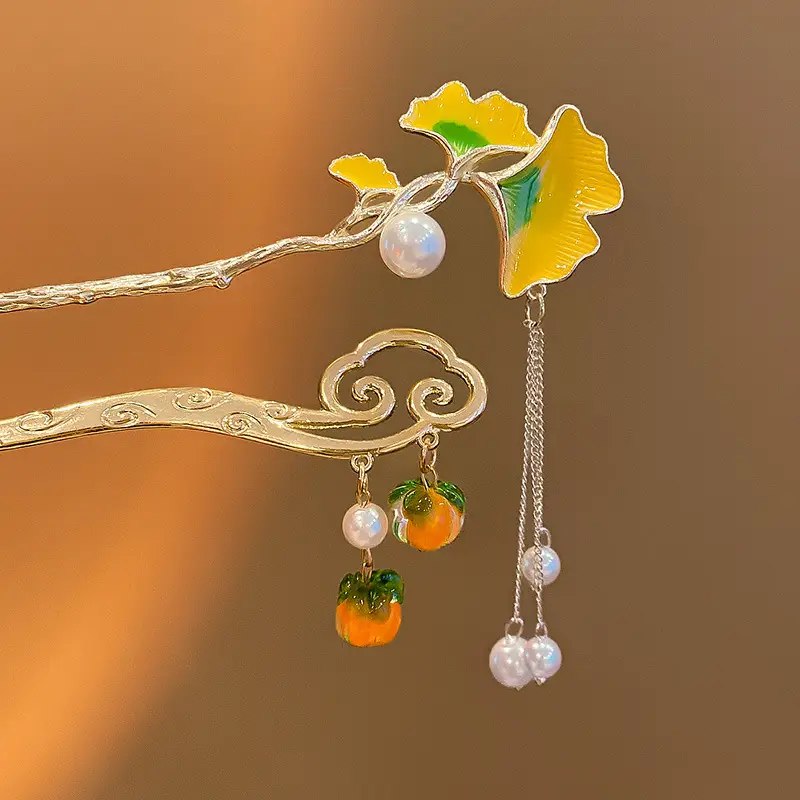 Women's Japanese Ginkgo Hairpin with Pearl Drop
