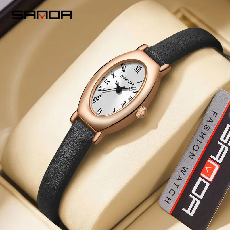 Sanda Women's Rose Gold Quartz Watch with Black Leather Band - Image 10