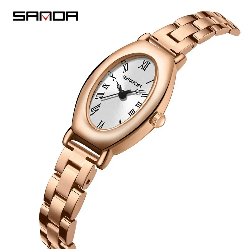 Sanda Women's Rose Gold Quartz Watch with Black Leather Band - Image 14