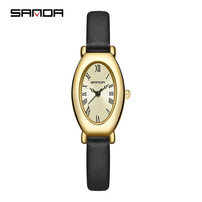 Sanda Women's Rose Gold Quartz Watch with Black Leather Band - Image 2