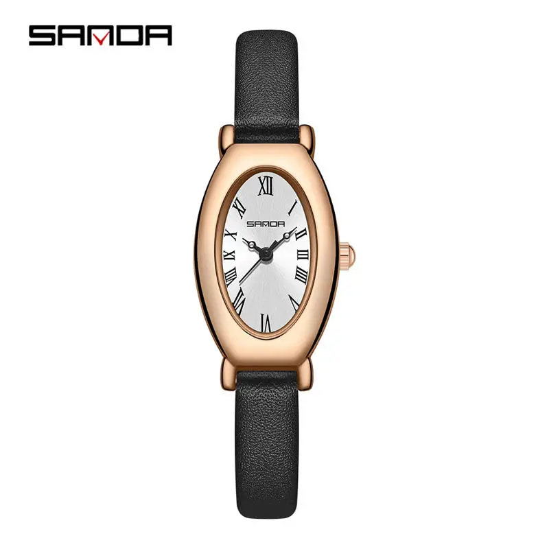 Sanda Women's Rose Gold Quartz Watch with Black Leather Band - Image 3