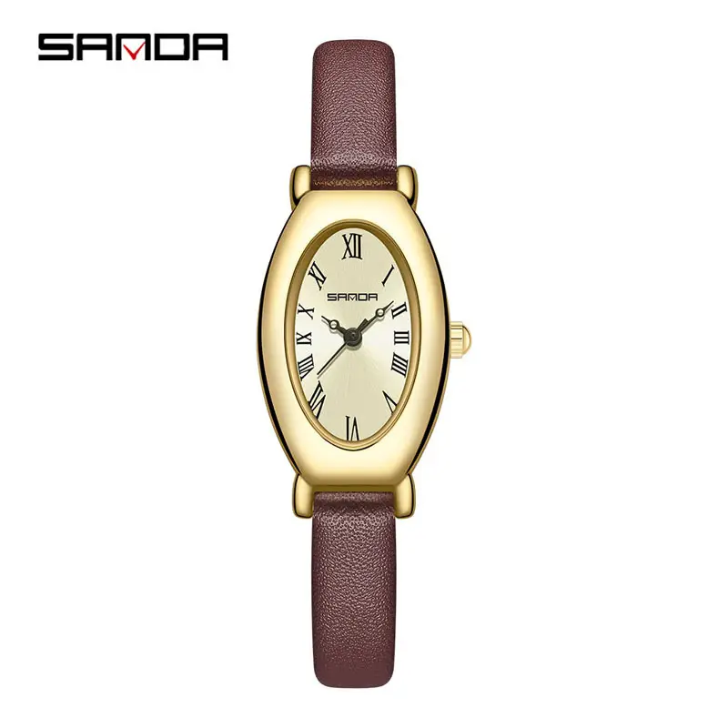 Sanda Women's Rose Gold Quartz Watch with Black Leather Band - Image 5
