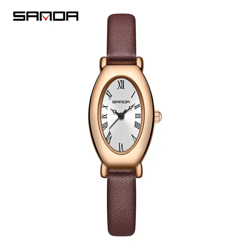 Sanda Women's Rose Gold Quartz Watch with Black Leather Band - Image 6