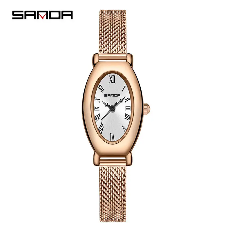 Sanda Women's Rose Gold Quartz Watch with Black Leather Band - Image 9