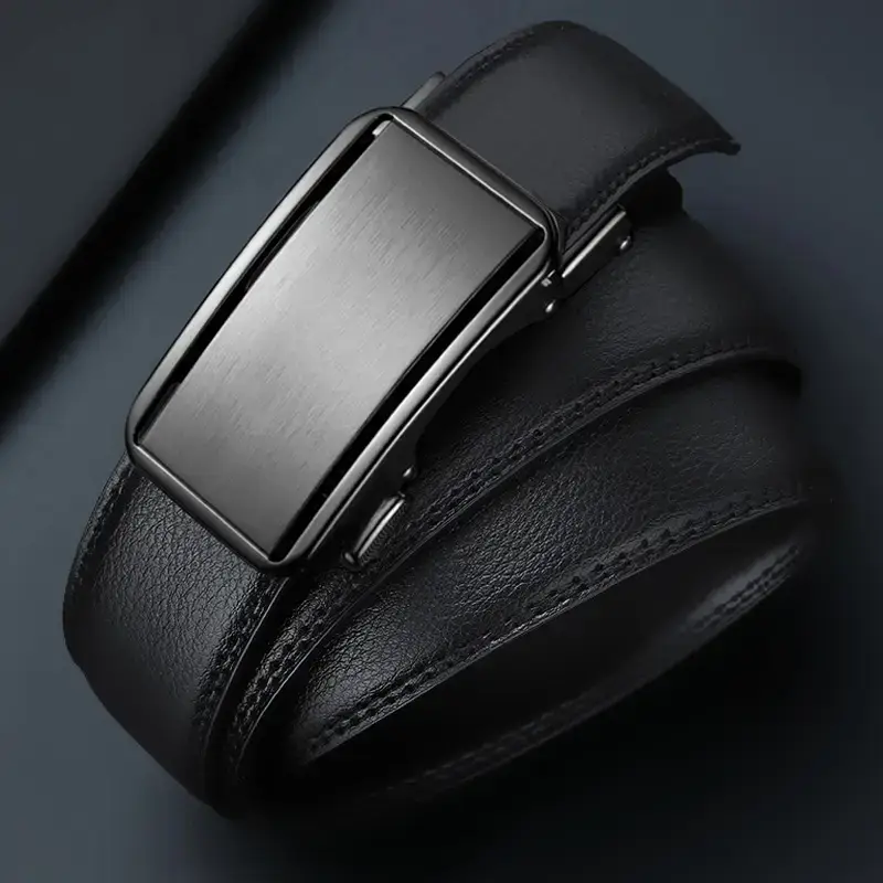 Men's Black Leather Belt with Automatic Buckle - Image 4