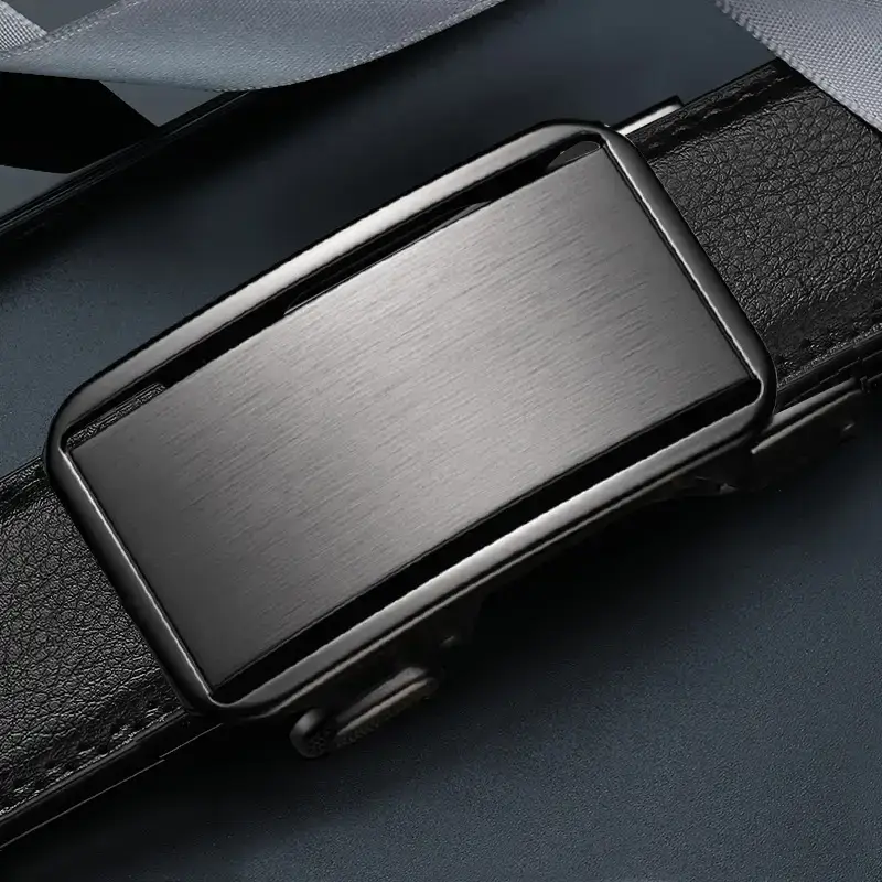 Men's Black Leather Belt with Automatic Buckle - Image 5