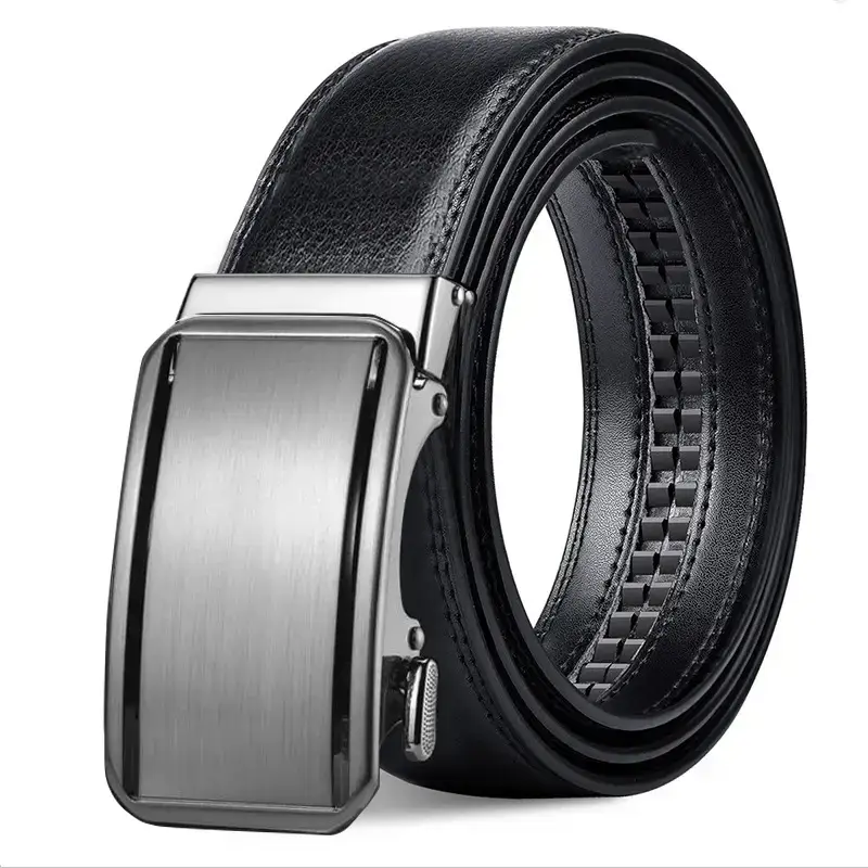 Men's Black Leather Belt with Automatic Buckle - Image 2