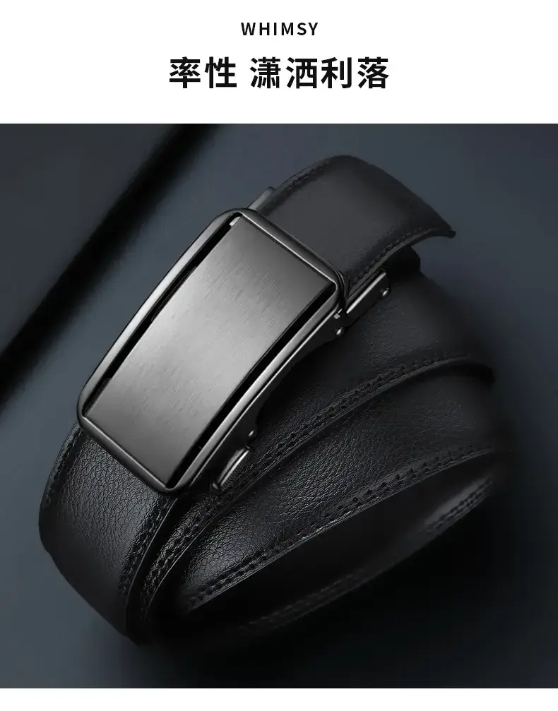 Men's Black Leather Belt with Automatic Buckle — feature 3